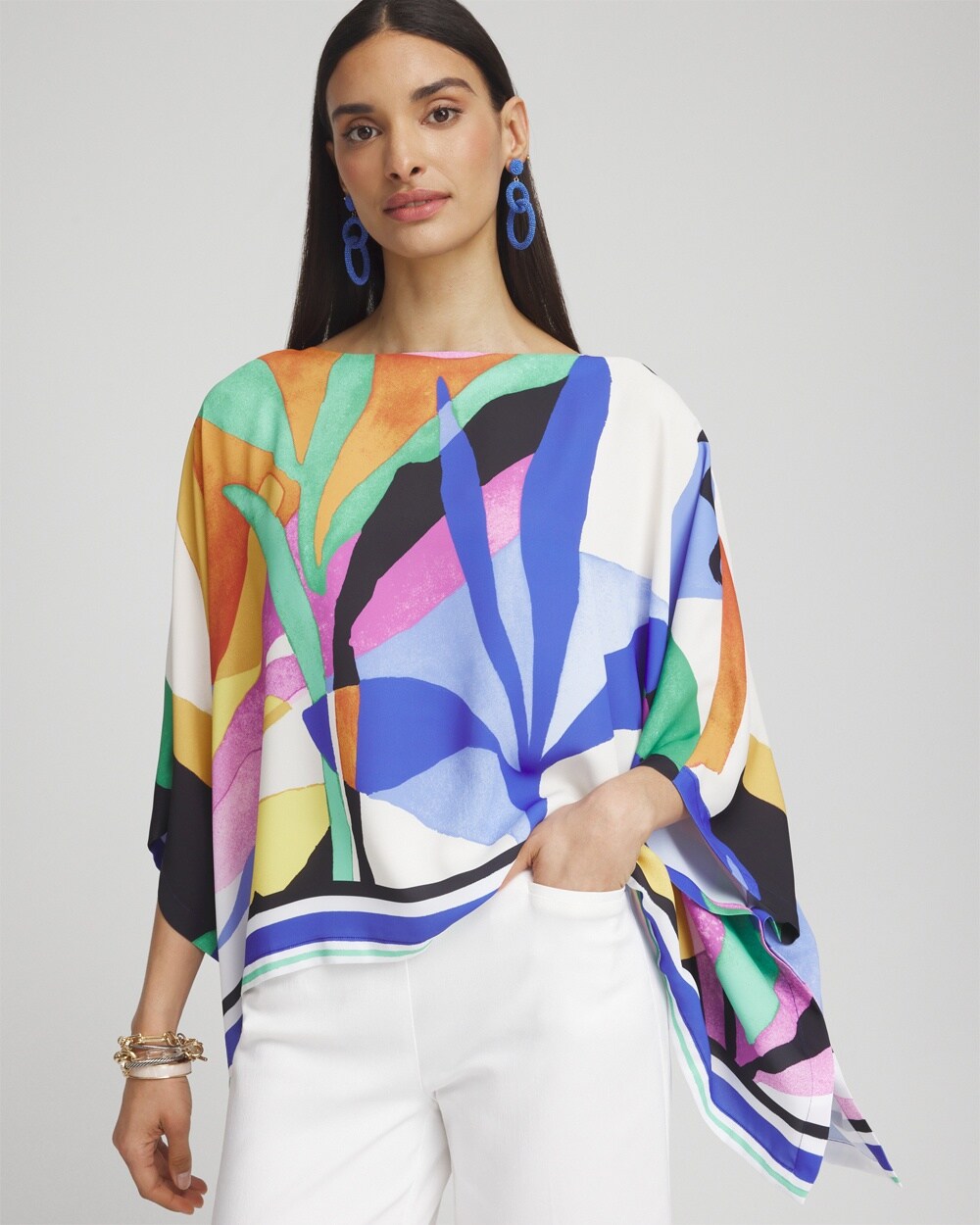 Tropical Border Stripe Poncho