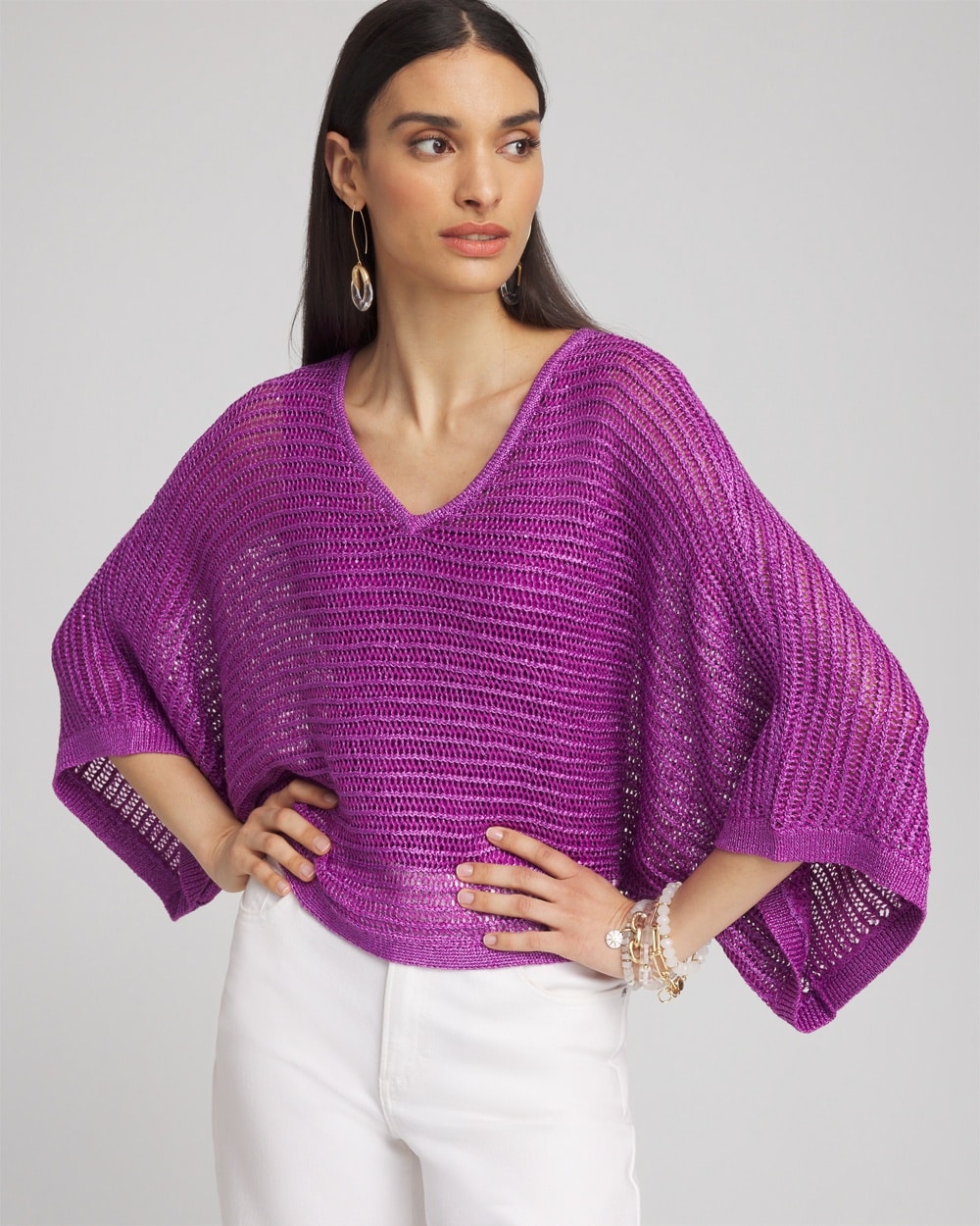 V-neck Sequin Knit Poncho