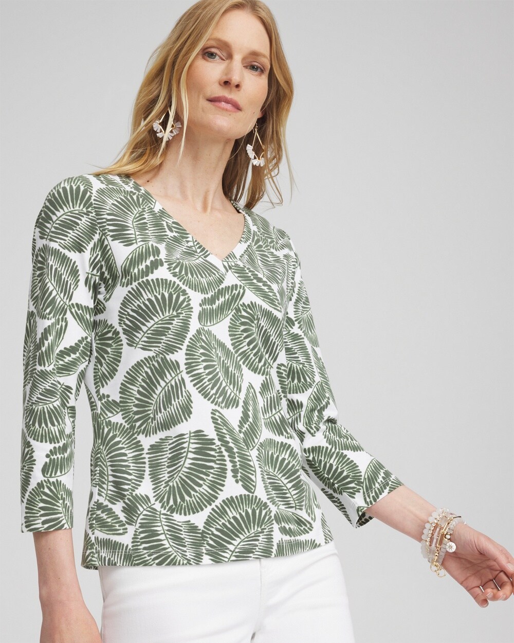 Foliage Print 3/4 Sleeve Perfect Tee