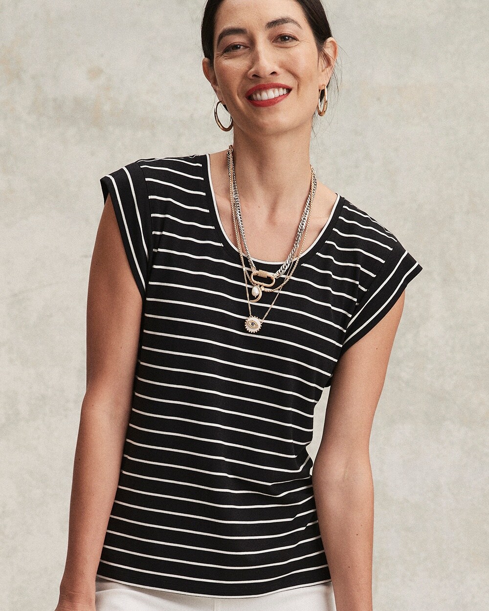 Stripe Cap Sleeve Tee