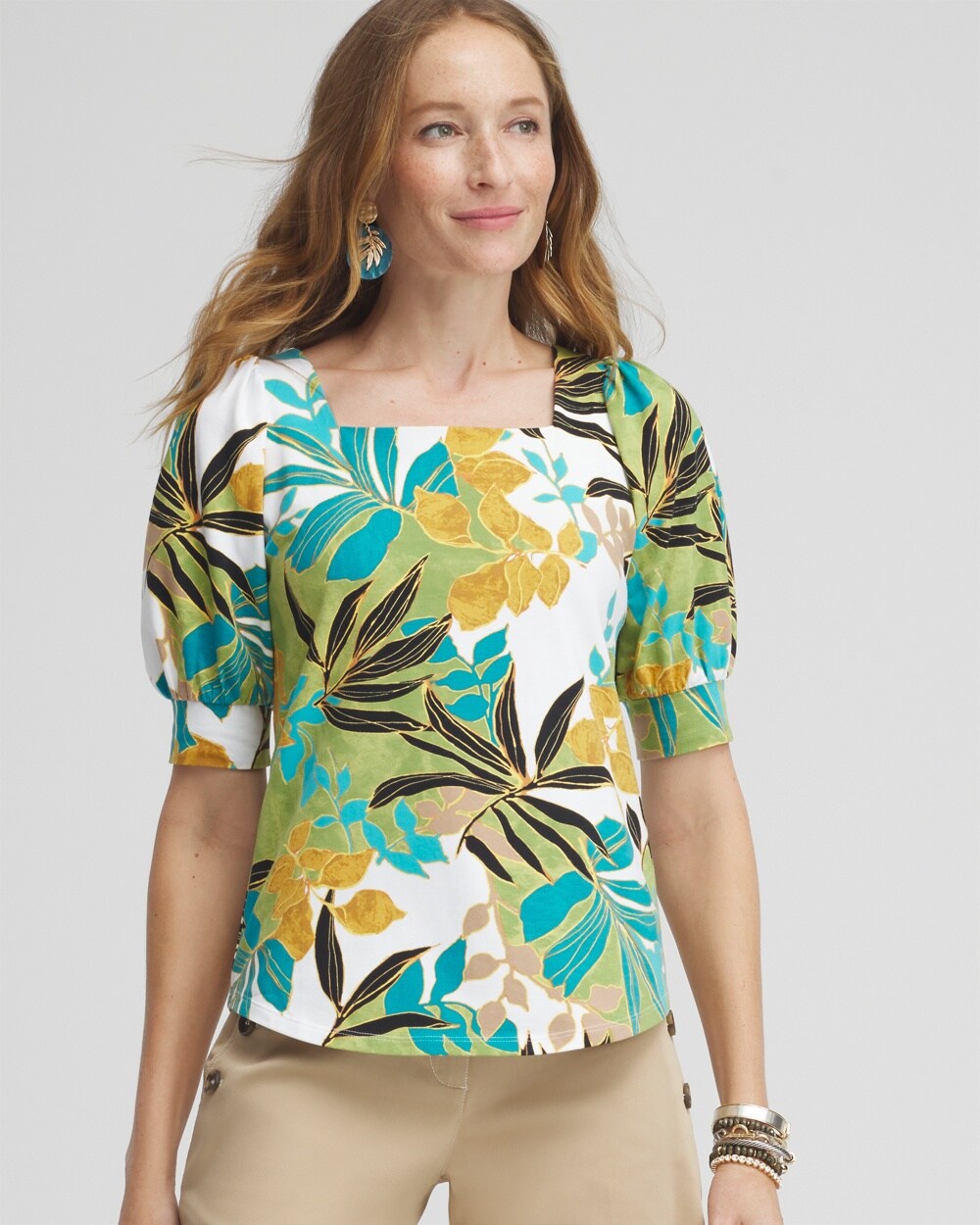 Palm Print Square Neck Top