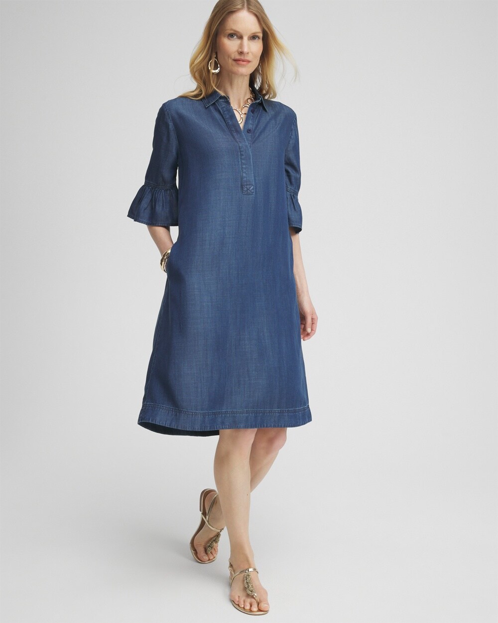 Faux Denim Popover Dress