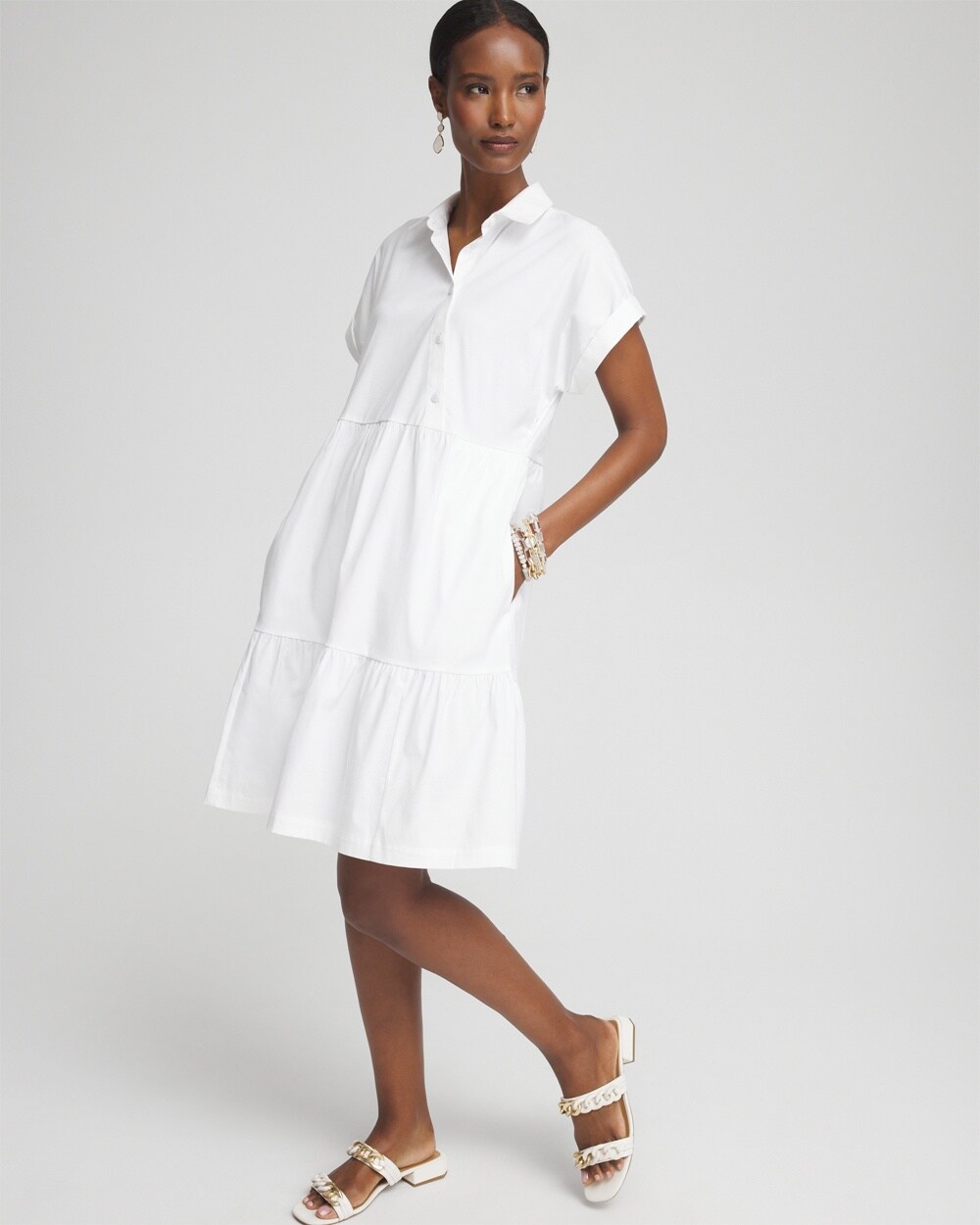 Poplin Diagonal Button Front Dress