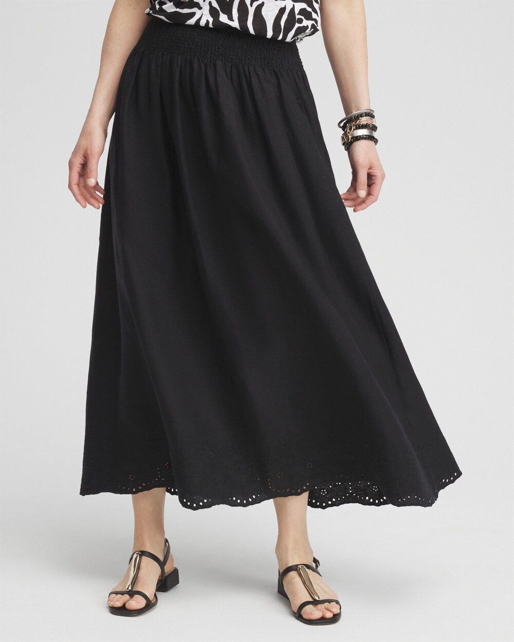 Linen Embroidered Scallop Hem Skirt