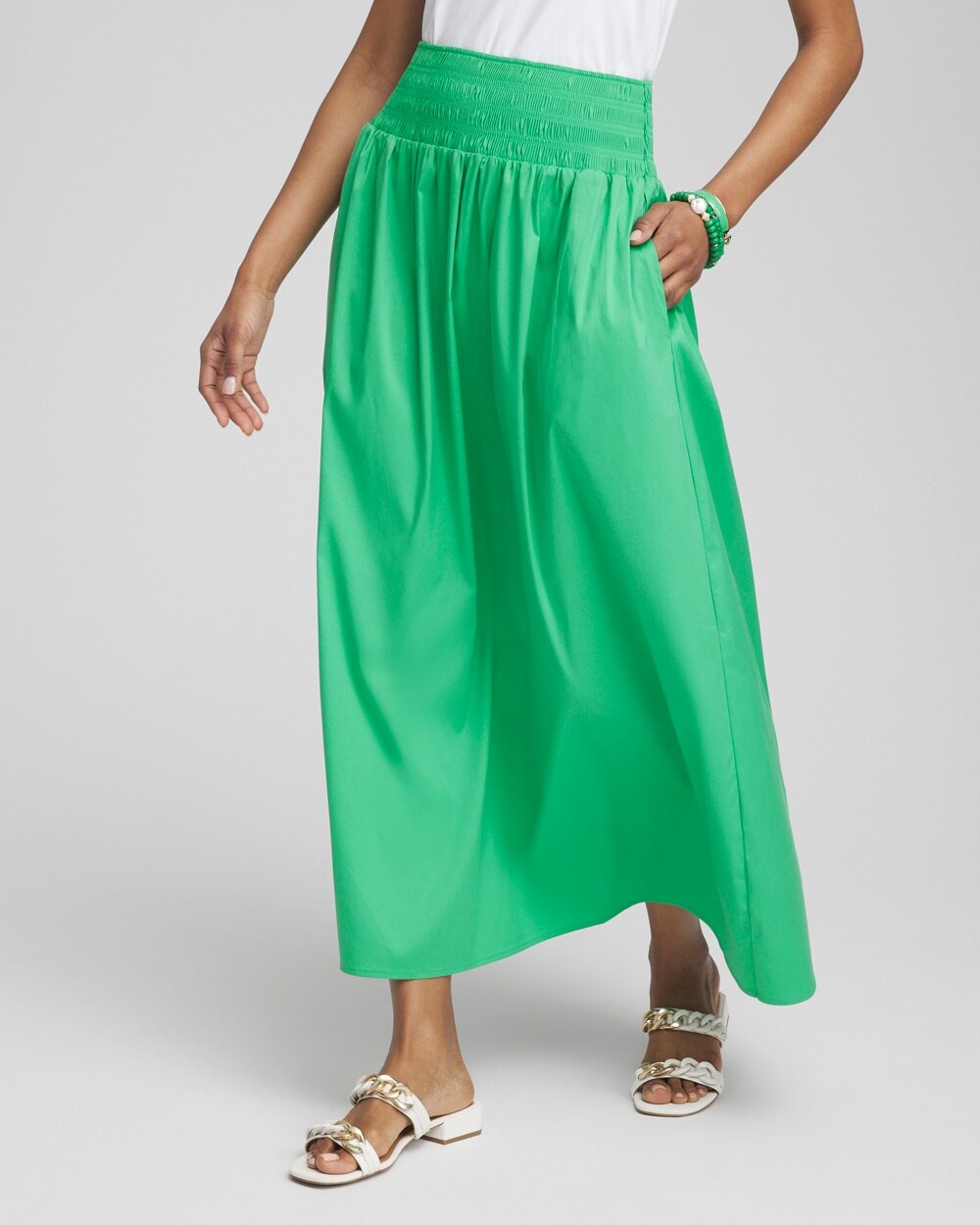 Petite Poplin Smocked Waist Maxi Skirt