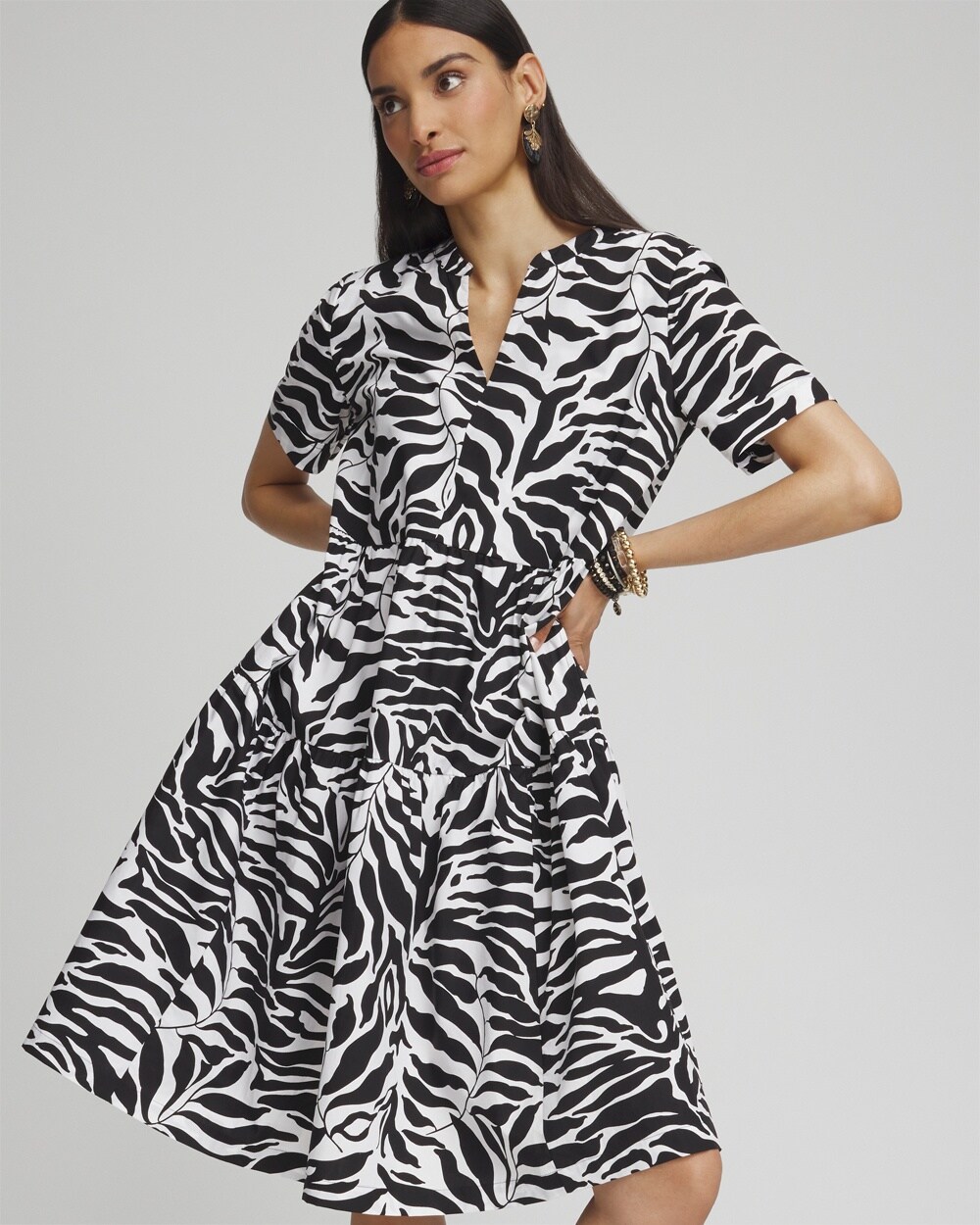 Poplin Palm Print Dress