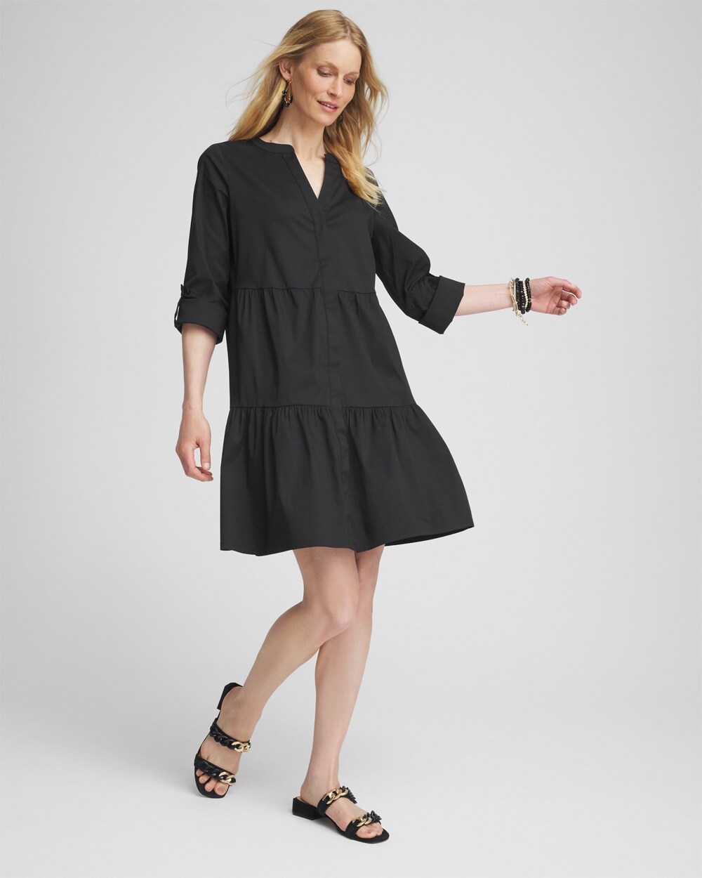 Poplin Roll Tab Sleeve Dress