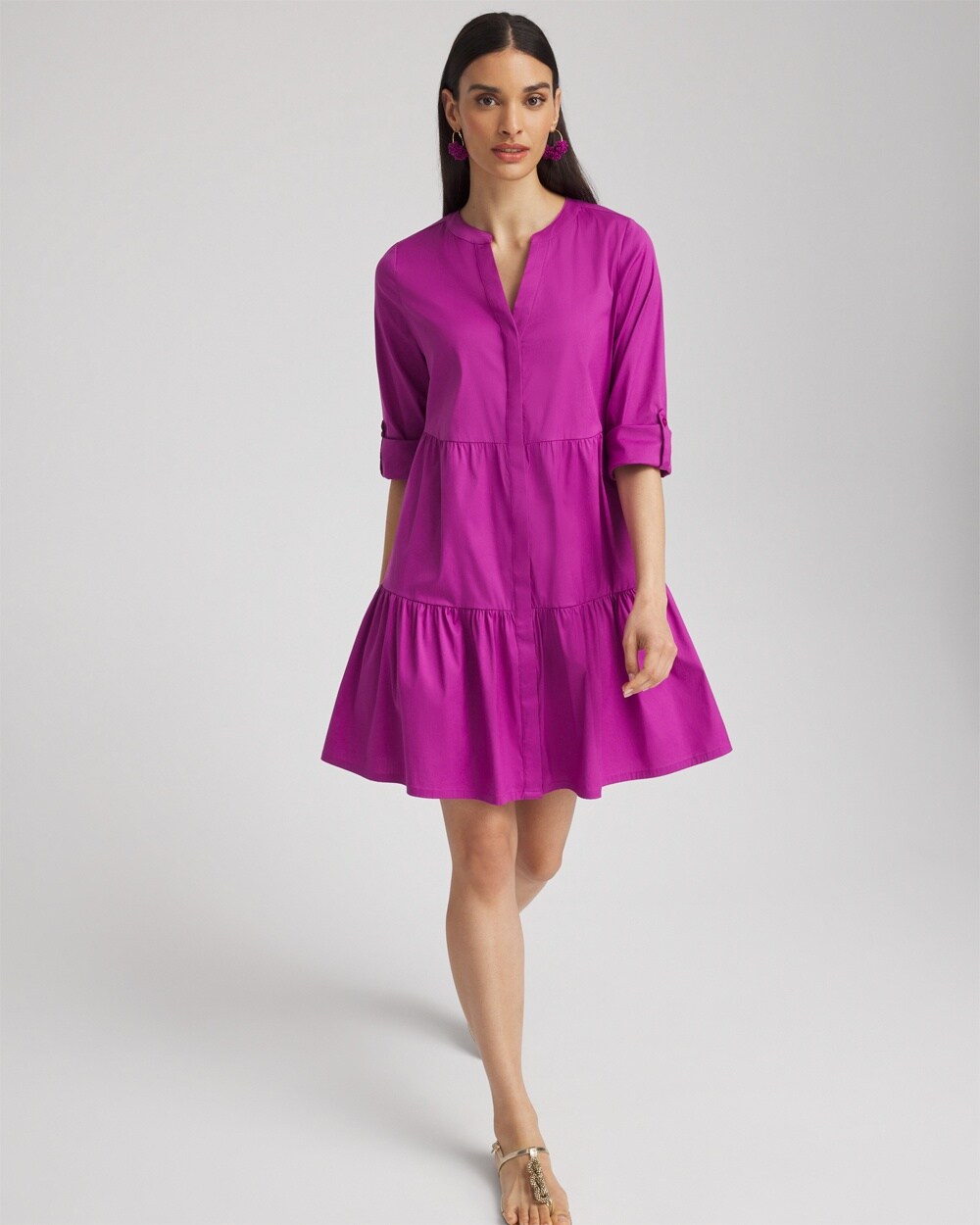 Poplin Roll Tab Sleeve Dress