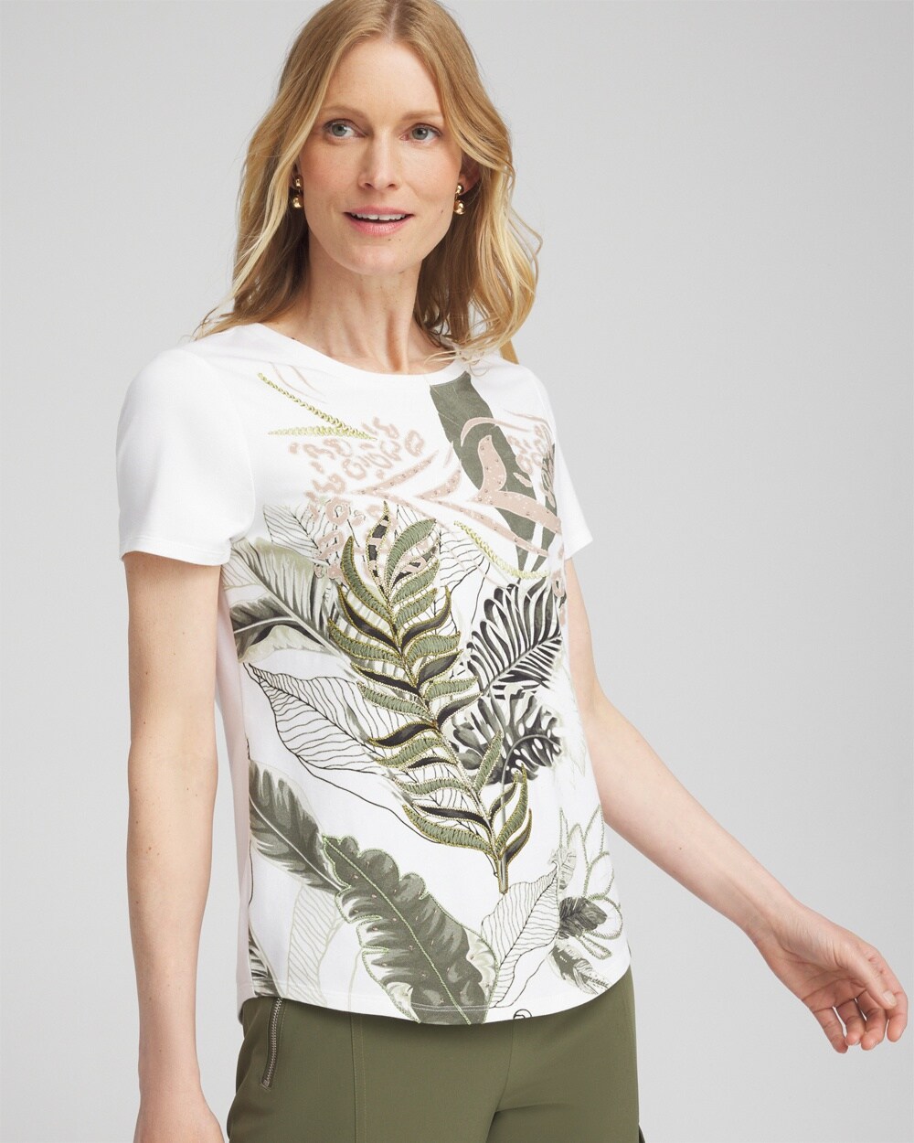 Zenergy\u00AE UPF Embroidered Leaves Tee