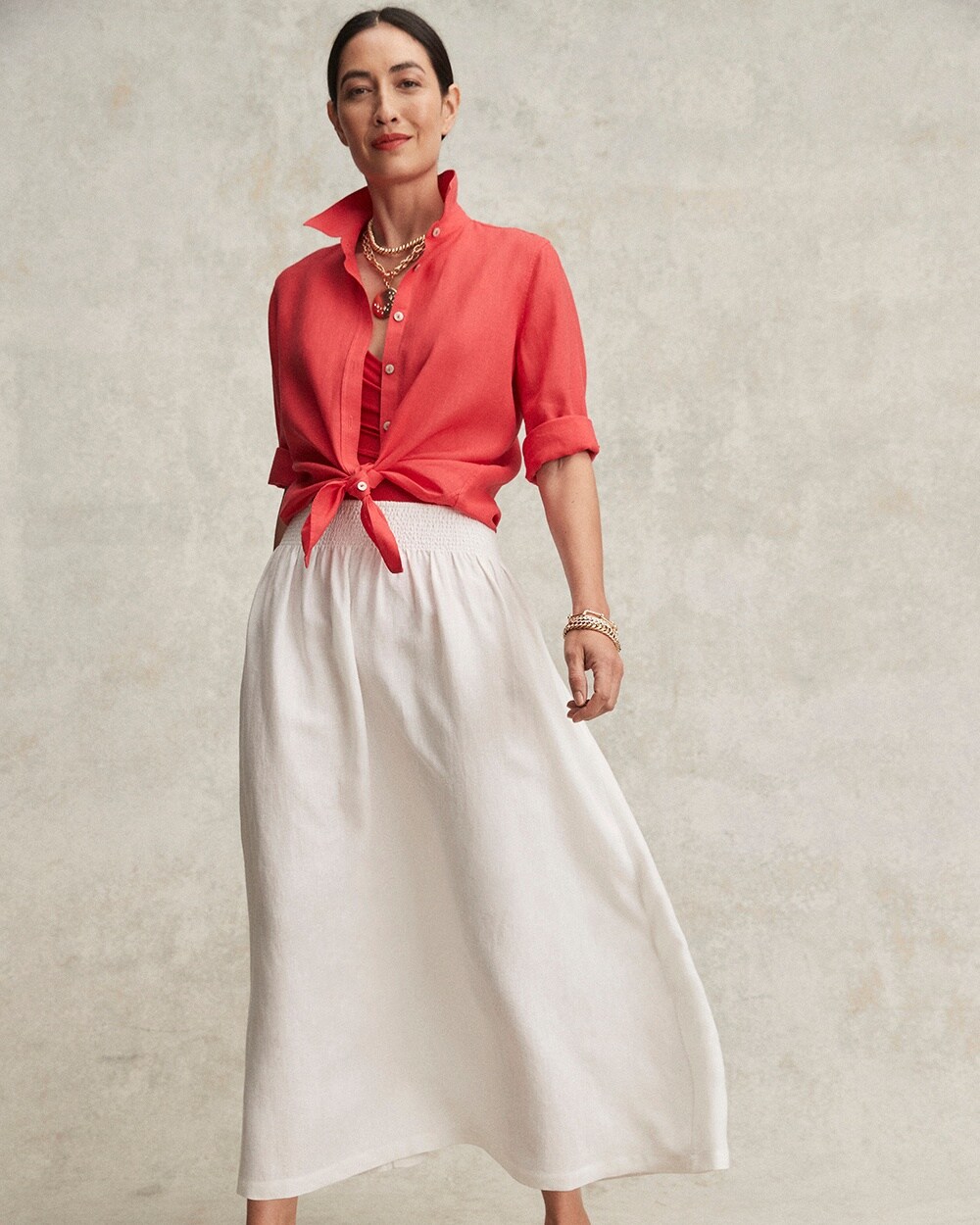 Linen A-line Midi Skirt