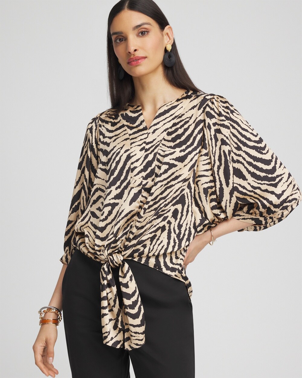 Zebra Print Tie-Front Blouse