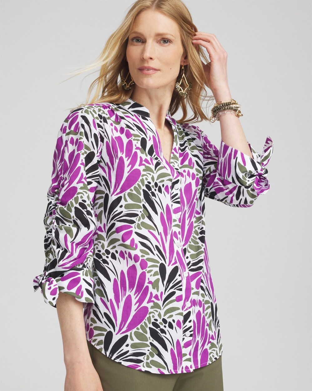 Ruched Sleeve Floral Blouse