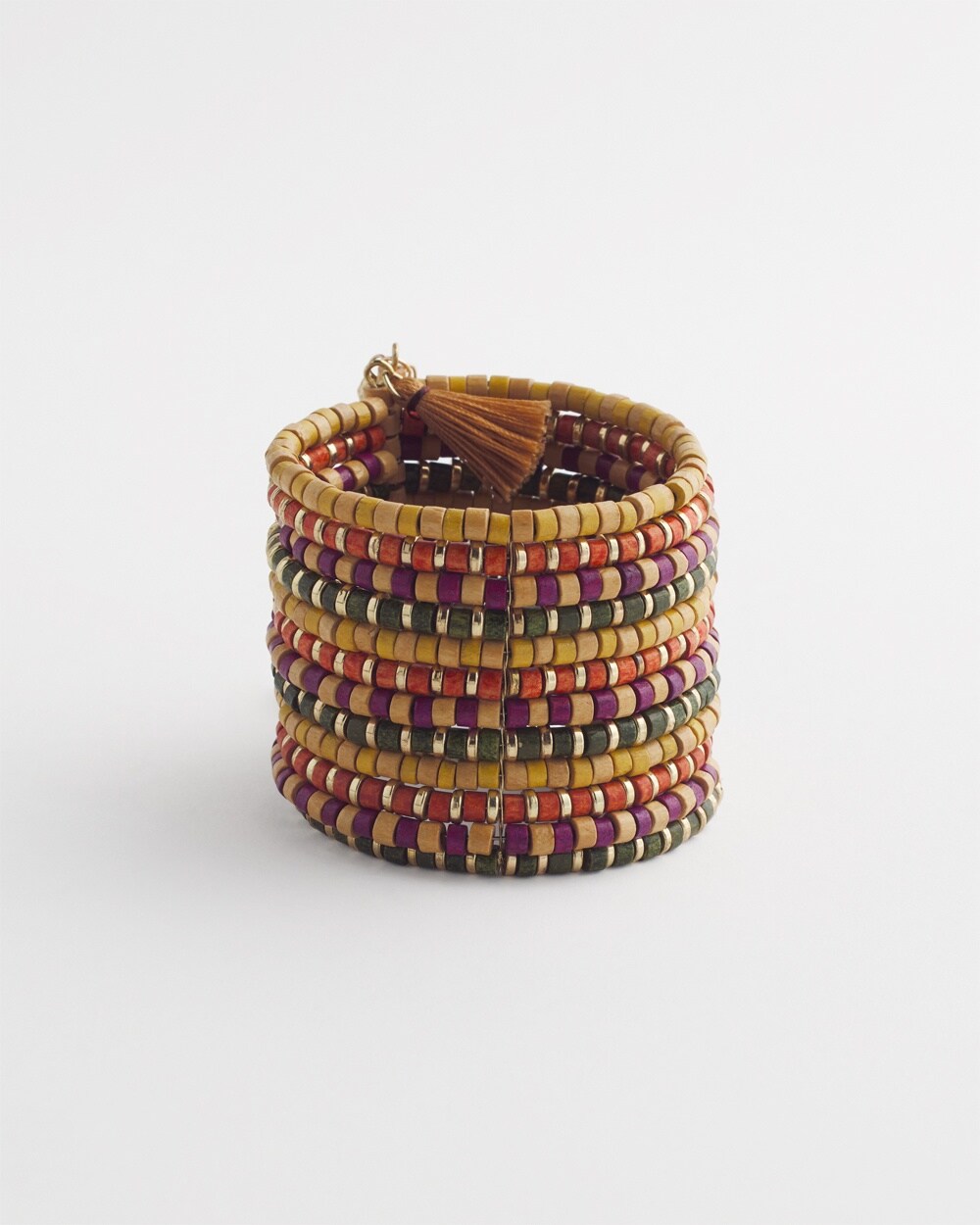 Multicolor Beaded Coil Cuff Bracelet