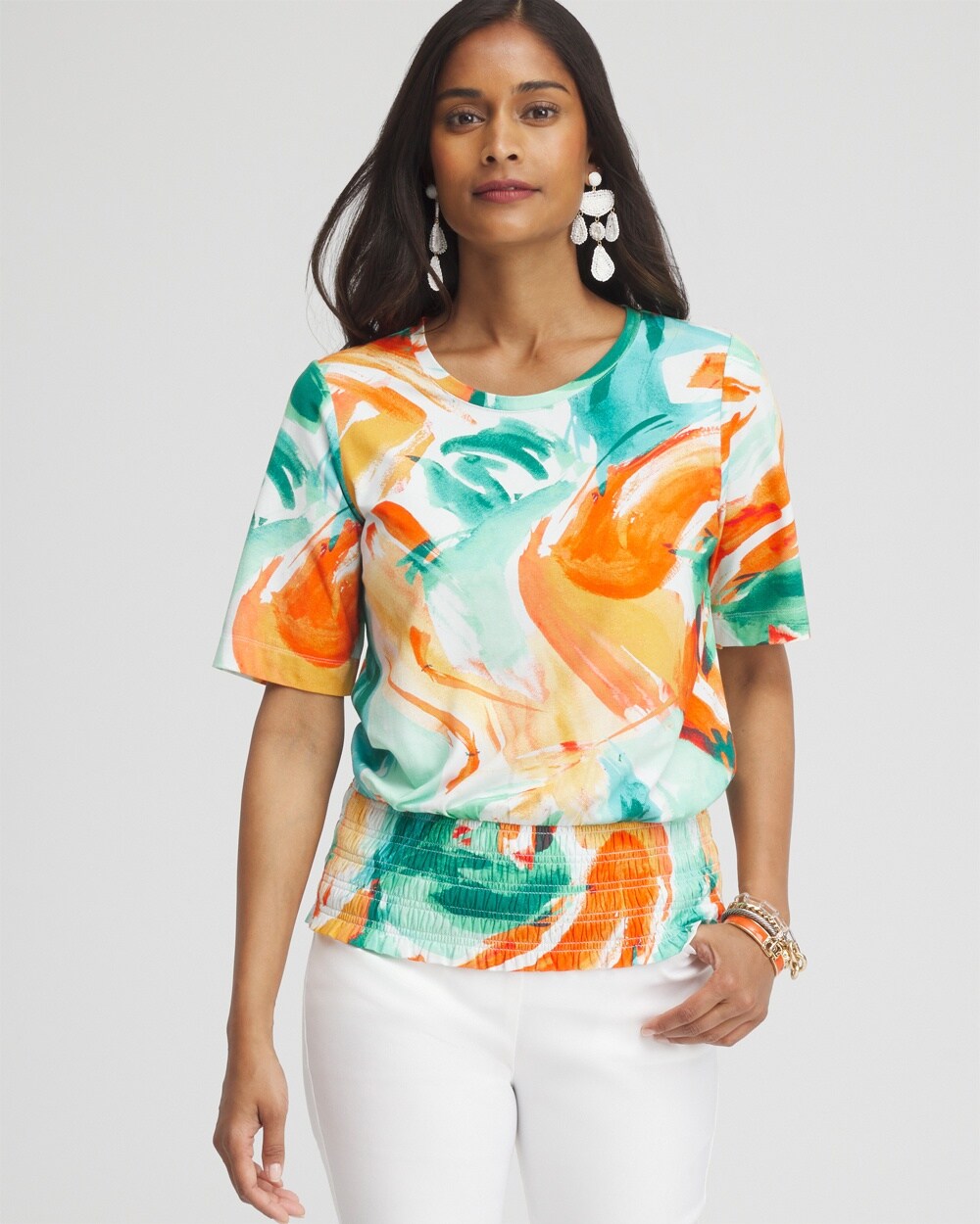 Touch of Cool&#8482; Abstract Smocked Waist Tee