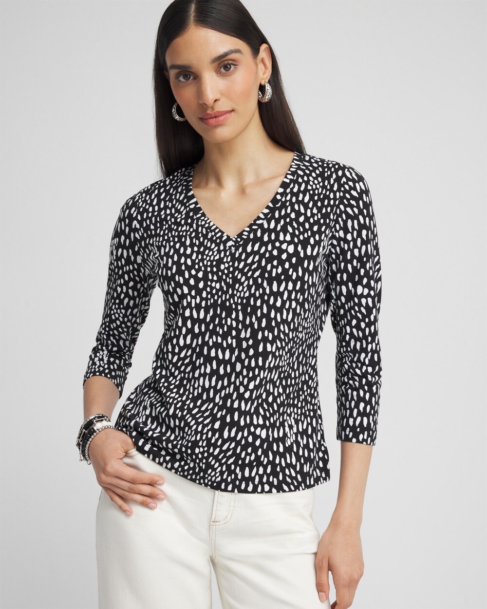 Dot Print 3/4 Sleeve Perfect Tee