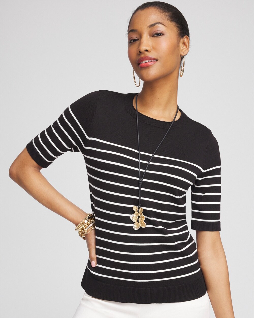 Stripe Short Sleeve Pullover Sweater