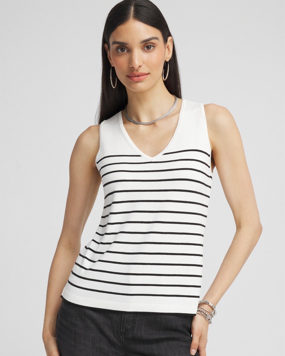 Stripe V-neck Sweater Tank