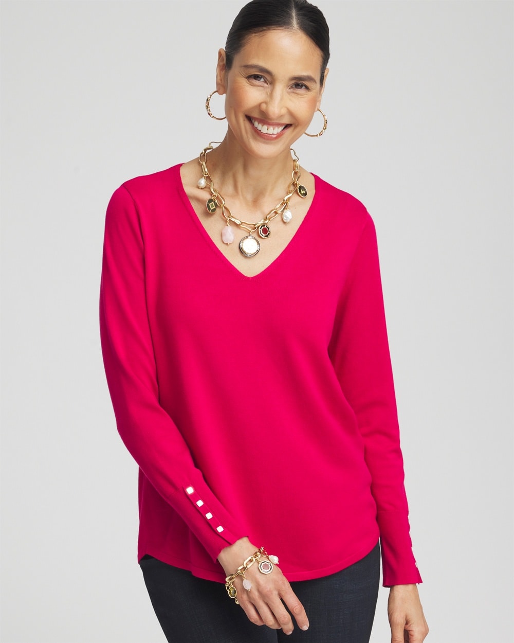 Button Detail V-neck Pullover Sweater