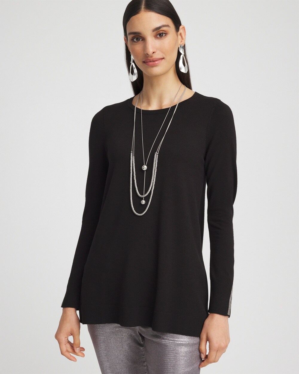 Embellished Crew Neck Sweater Tunic