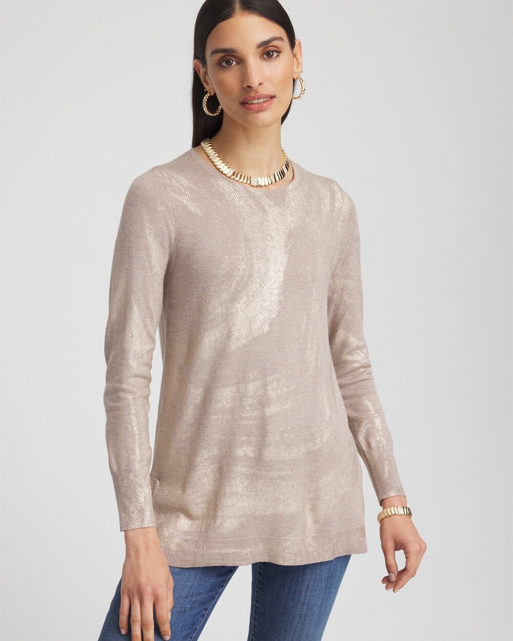 Foil Crew Neck Sweater Tunic