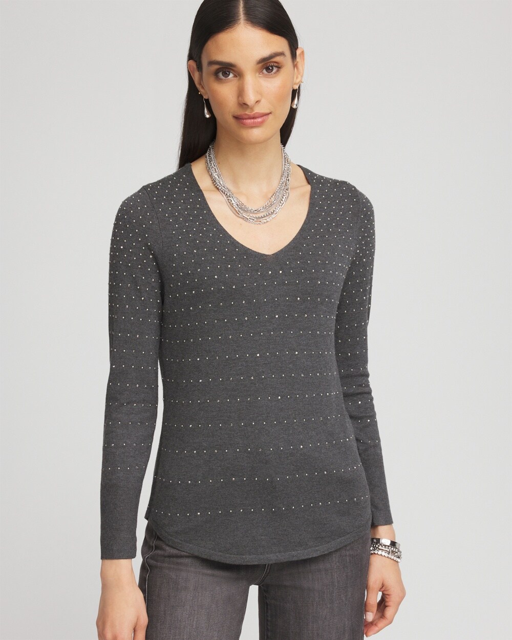 Studded V-Neck Sweater