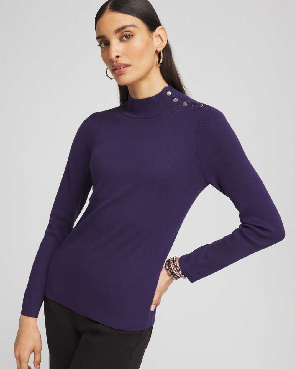 ECOVERO&#8482; Button Turtleneck Sweater