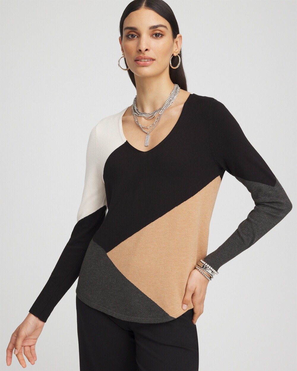 Colorblock V-Neck Pullover