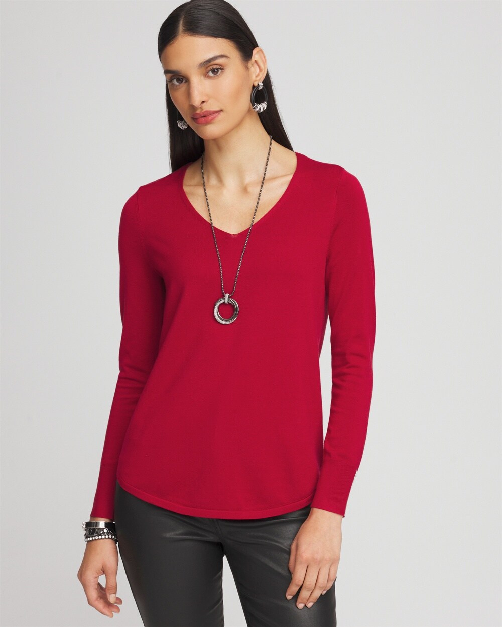 Caviar Trim V-Neck Pullover Sweater