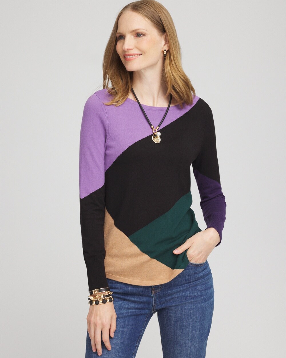 Colorblock Bateau Neck Sweater