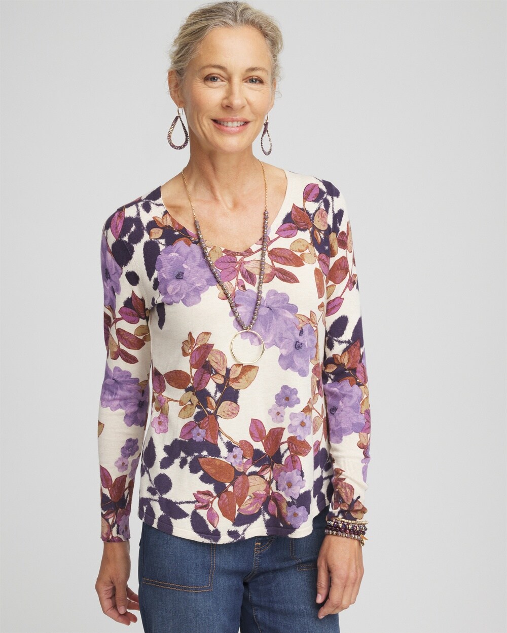 Floral V-Neck Pullover