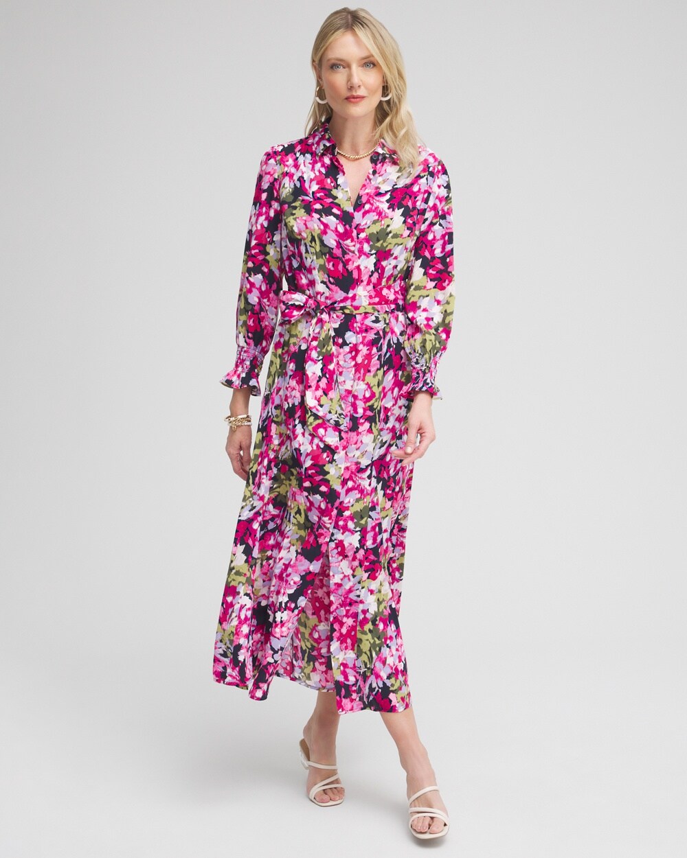 Pink Floral Maxi Shirt Dress