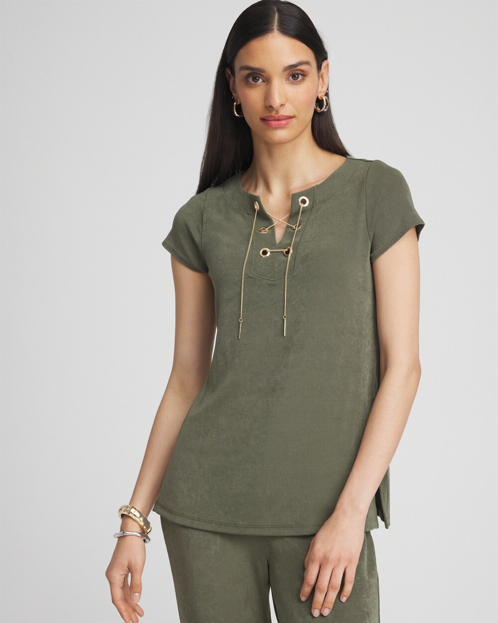 Travelers&#8482; Lace Up Top