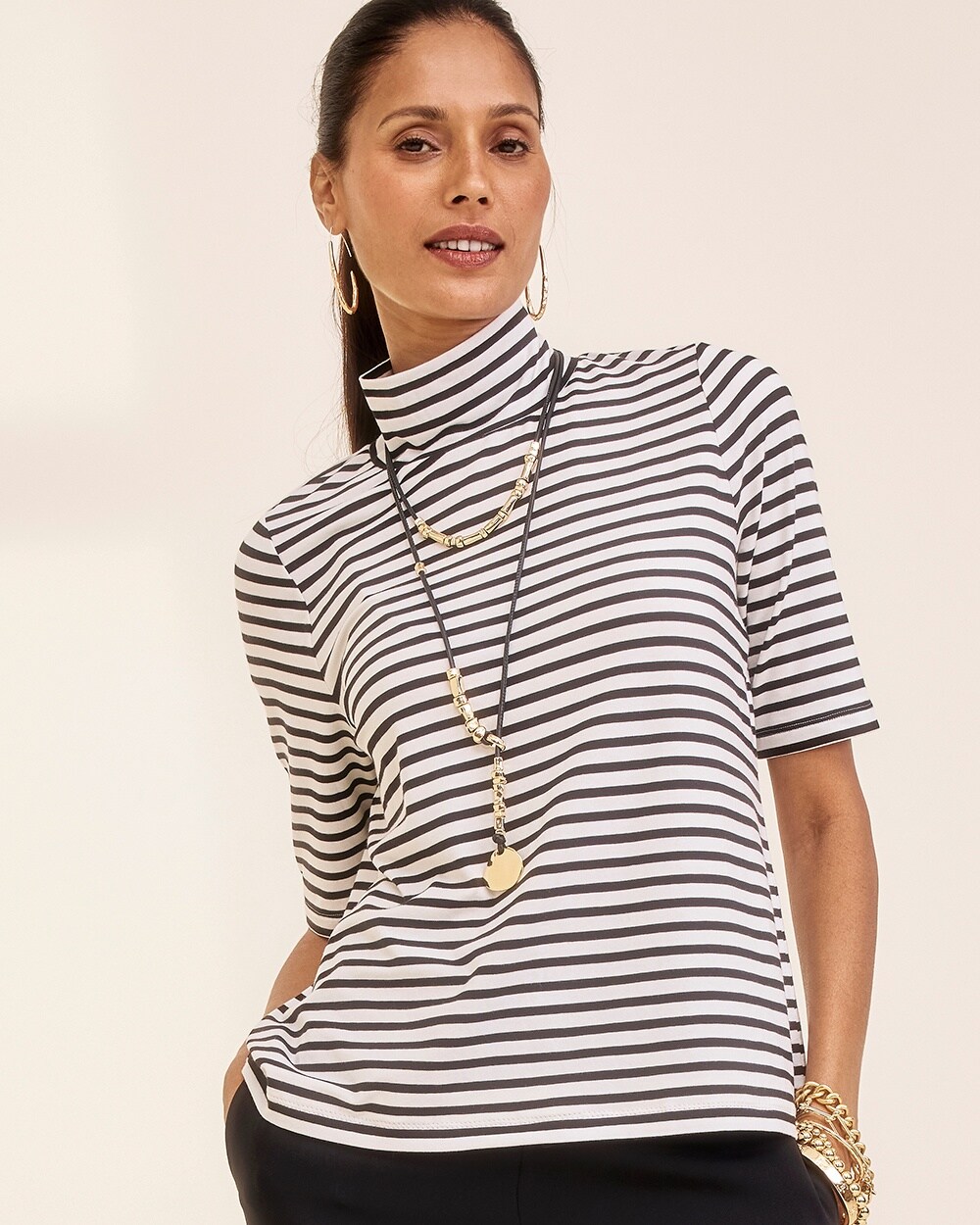 Touch of Cool&#8482; Stripe Mock Neck Tee