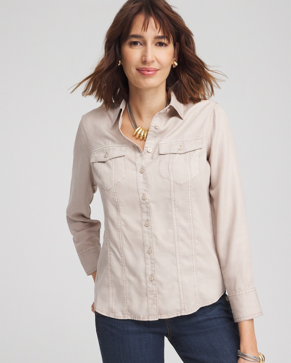 Split Cuff Denim Pocket Shirt