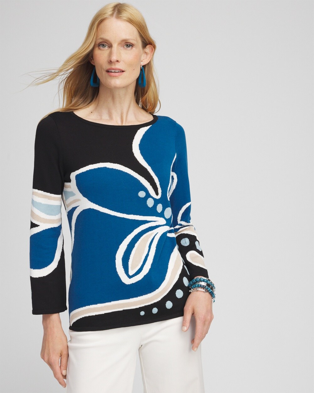 Swirl Print Crew Neck Pullover Sweater