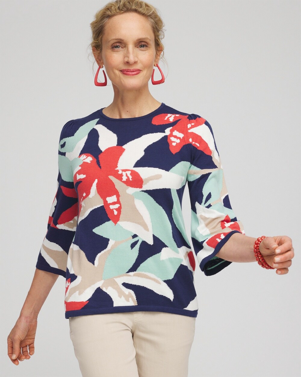 Floral Intarsia Pullover Sweater