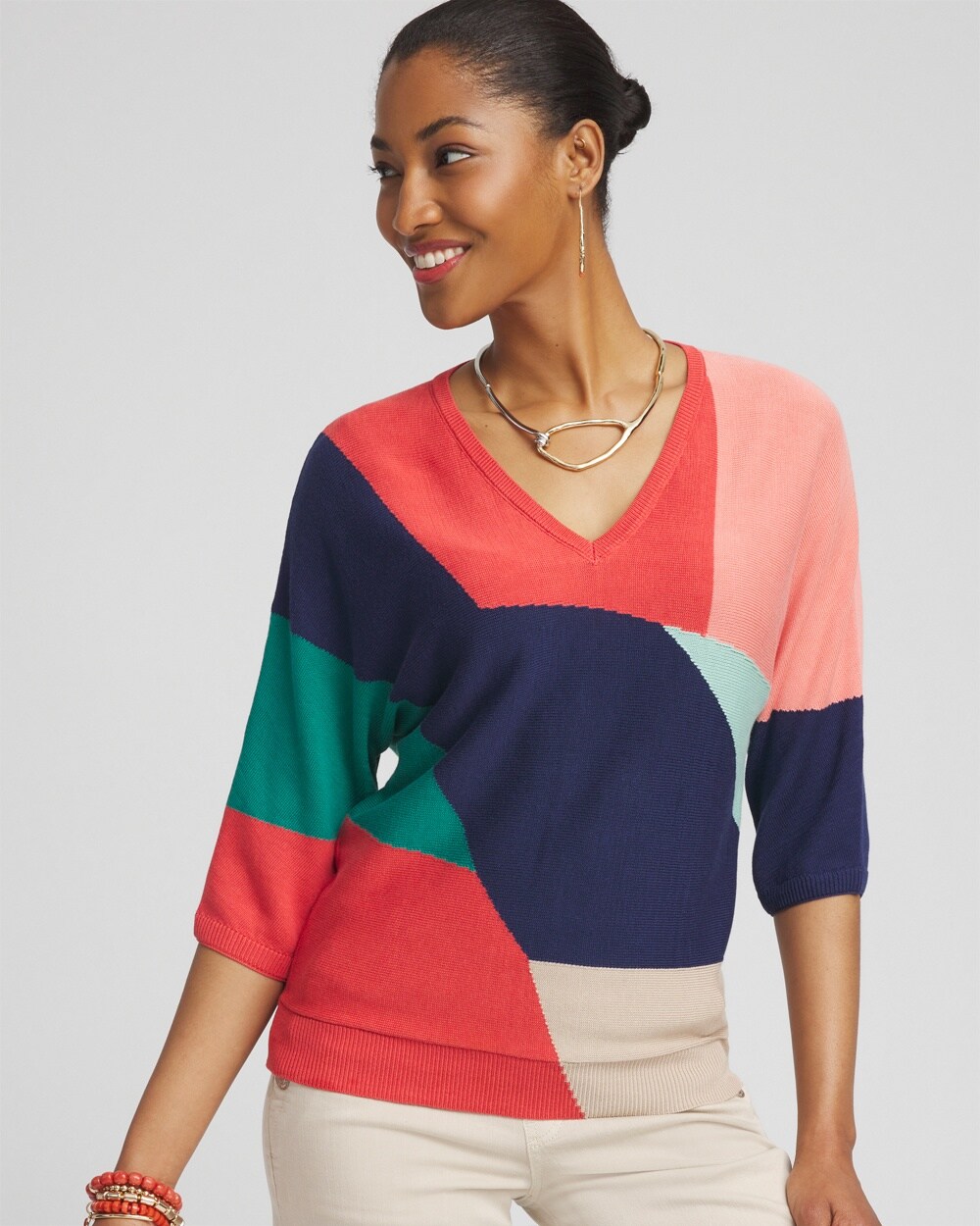 Colorblock Intarsia Pullover Sweater