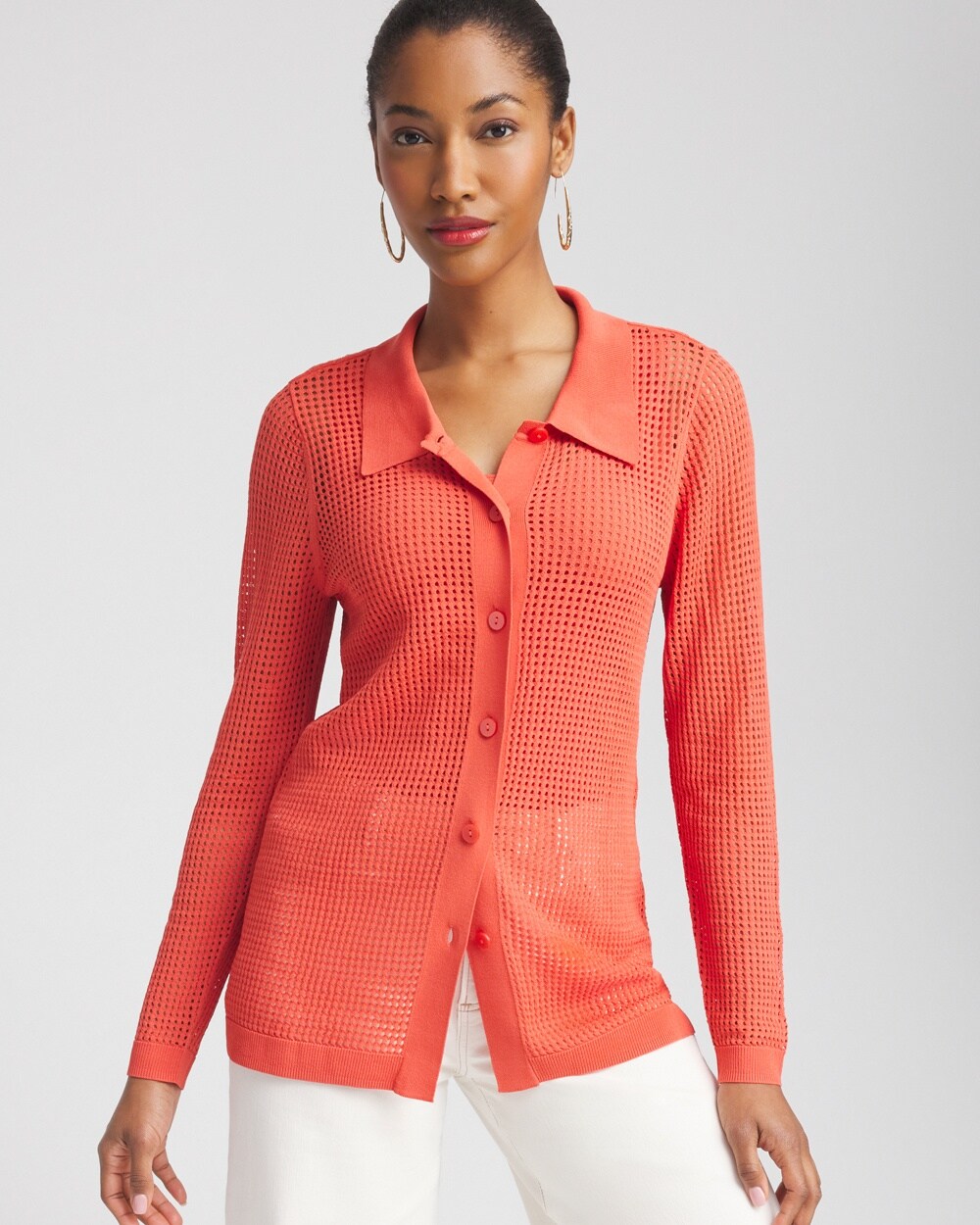 Pointelle Collared Cardigan