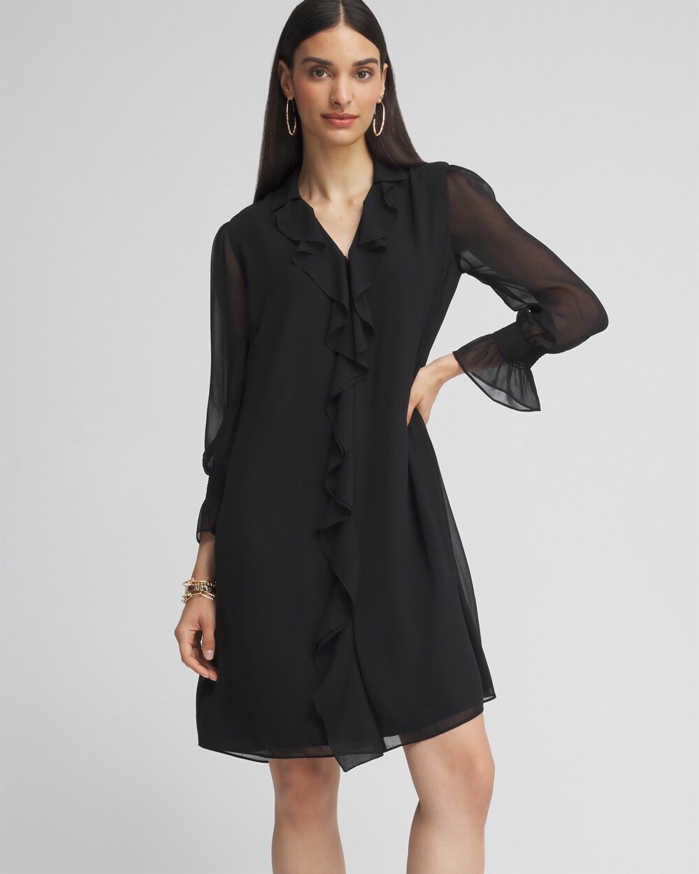 Ruffle Front Shirt Dress