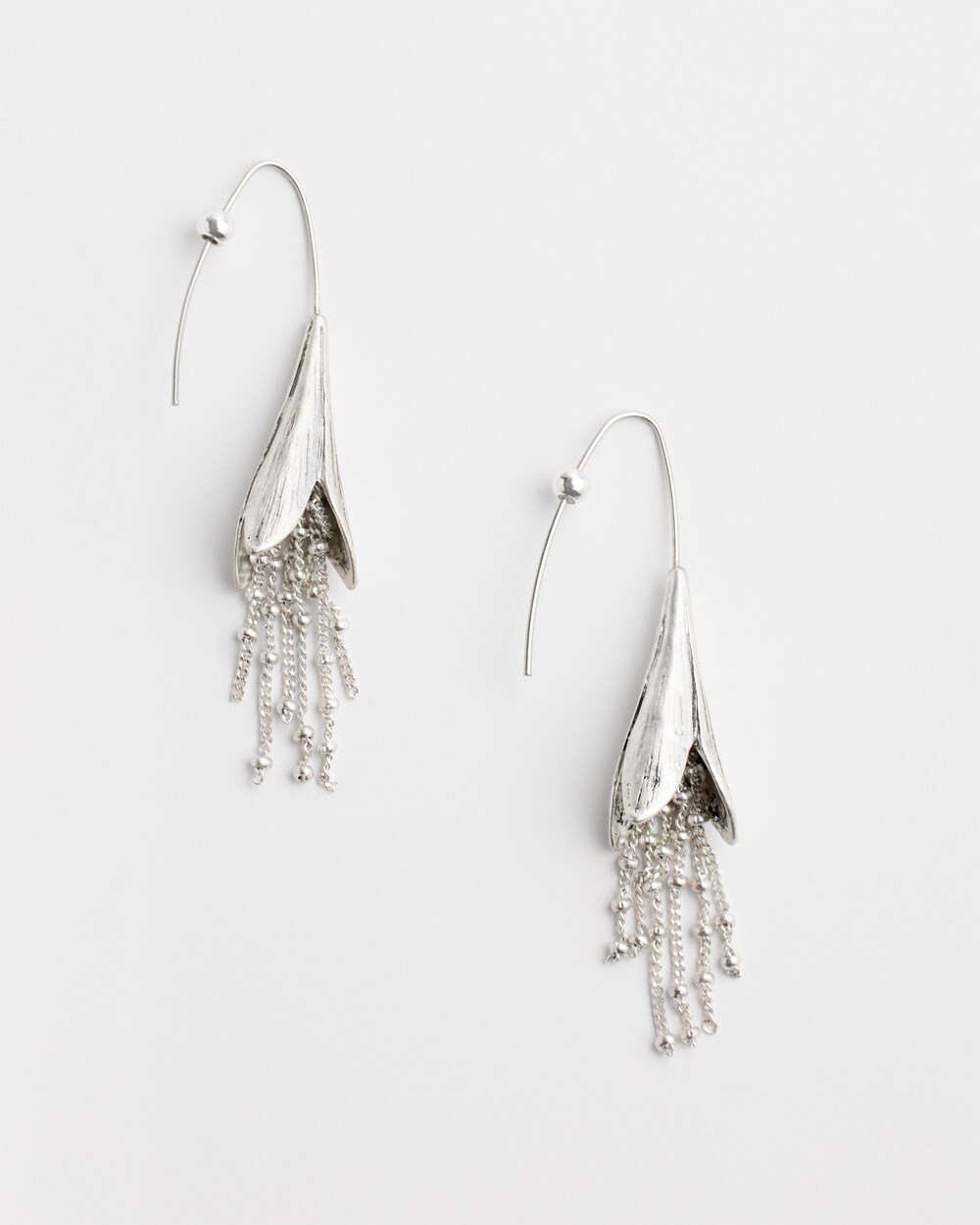 No Droop&#8482; Silver Tone Floral Threader Earrings