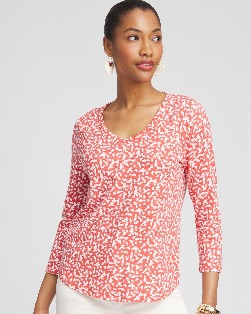 Dots V-neck 3/4 Sleeve Tee