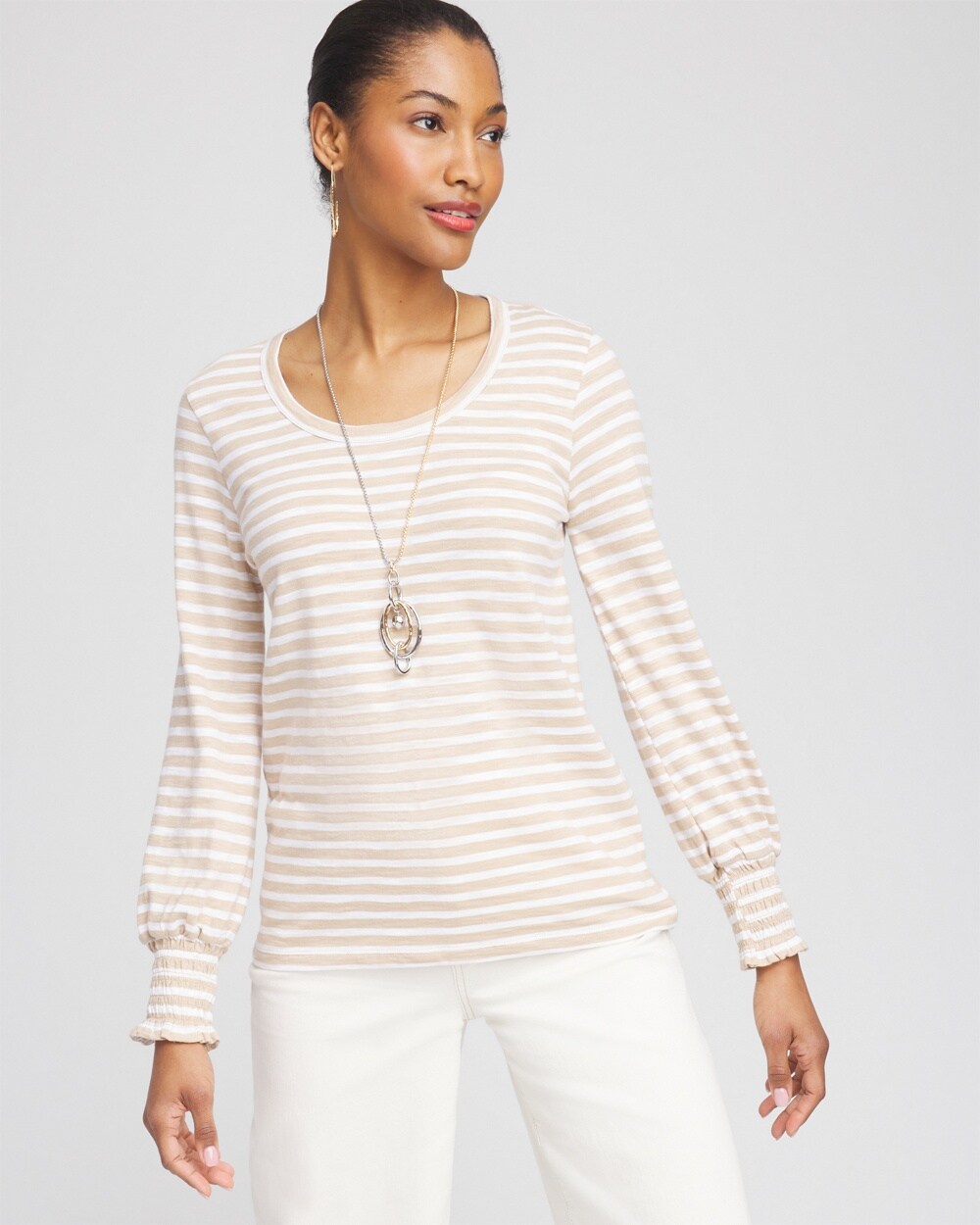 Stripe Smocked Cuff Tee