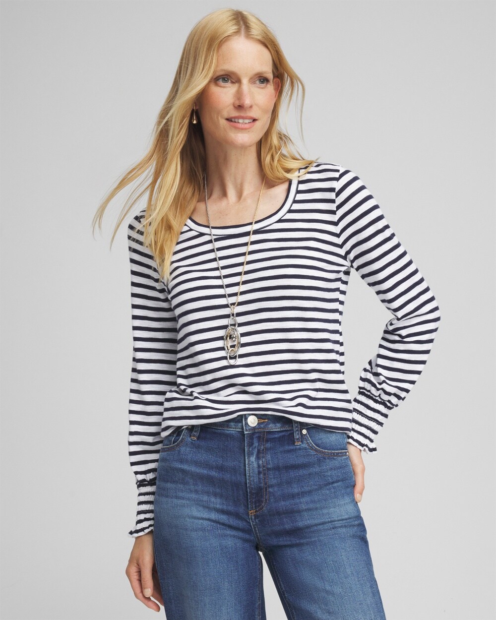 Stripe Smocked Cuff Tee