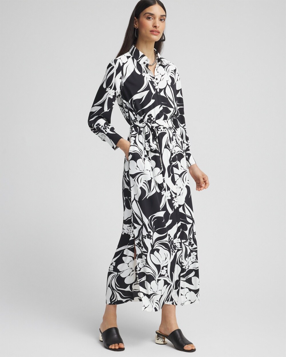 Petite Foliage Maxi Shirt Dress