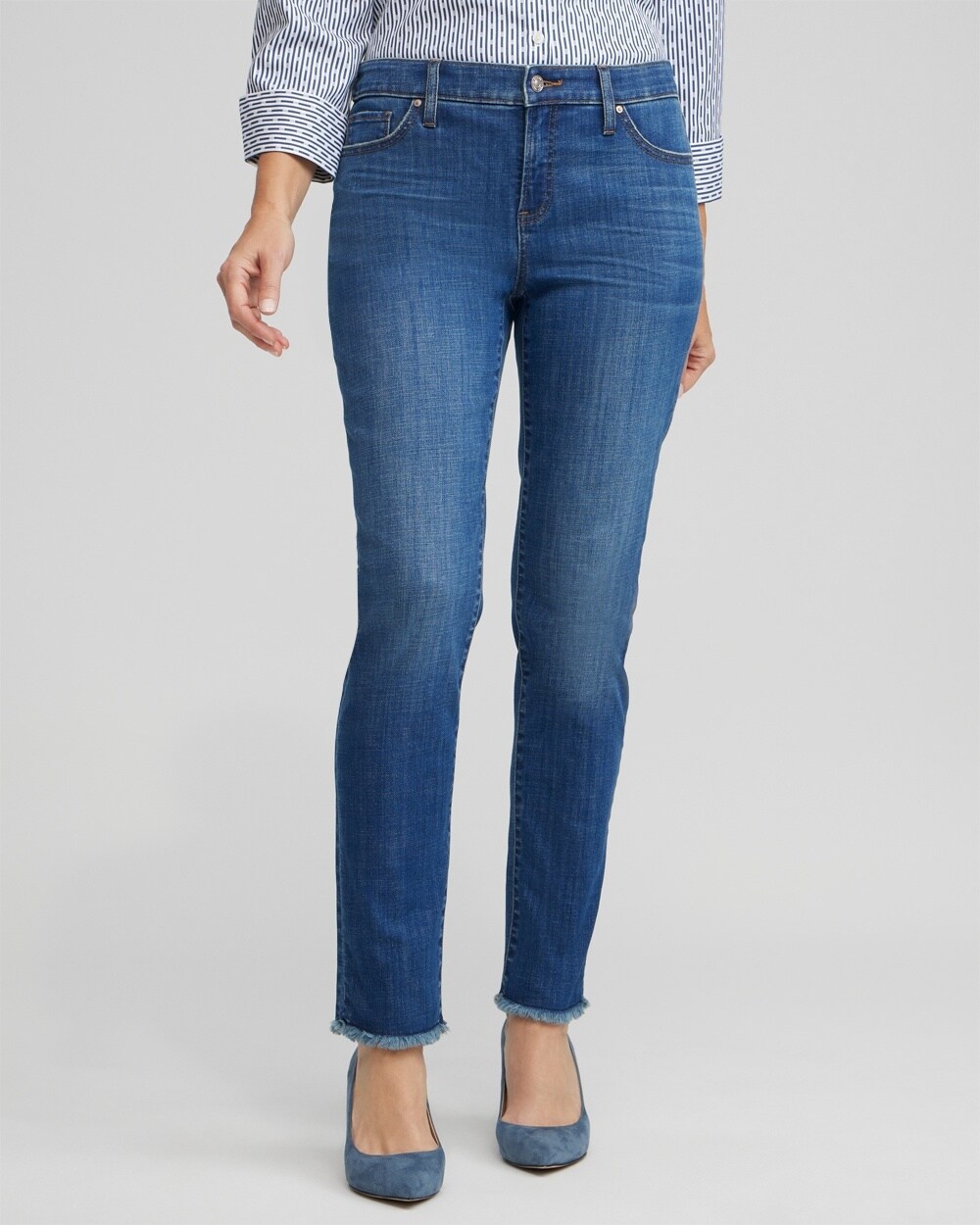 Petite Girlfriend Fray Hem Ankle Jeans