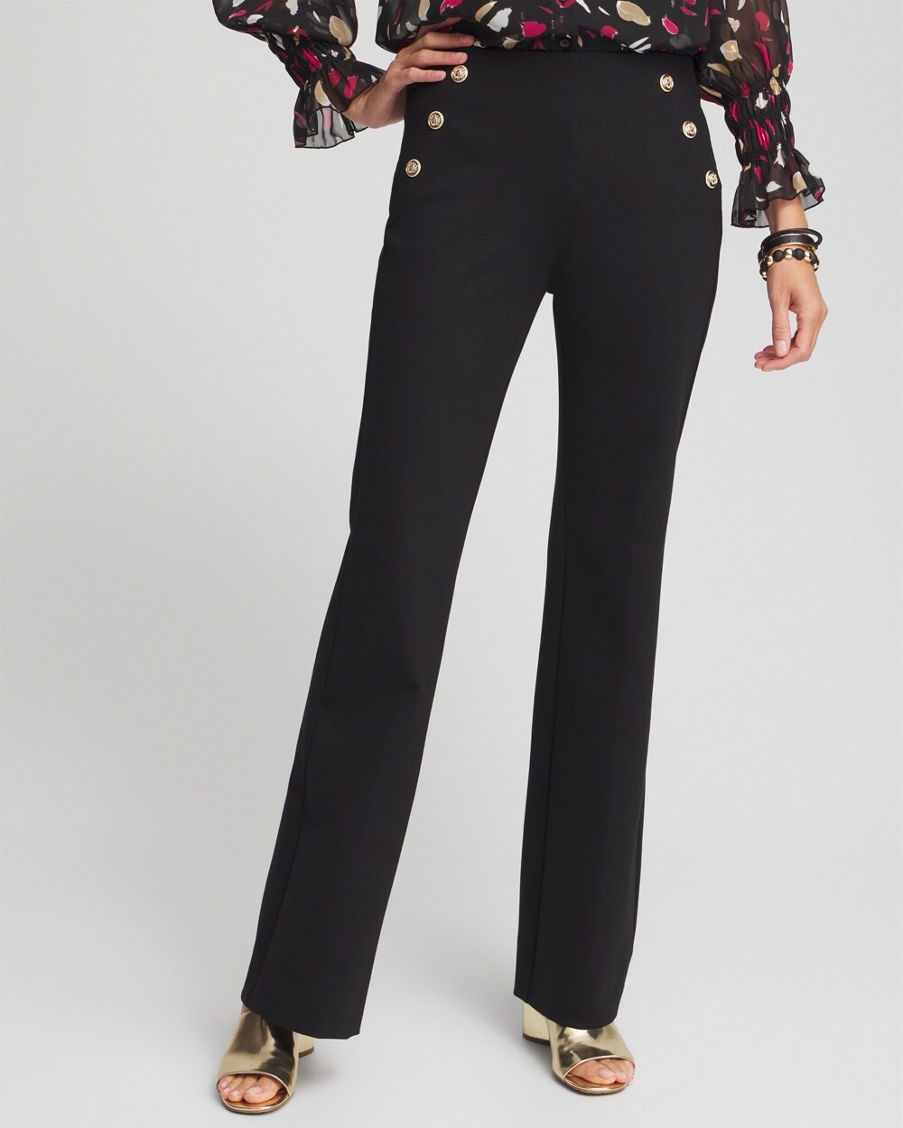 Petite Juliet Ponte Button Detail Flare Pants