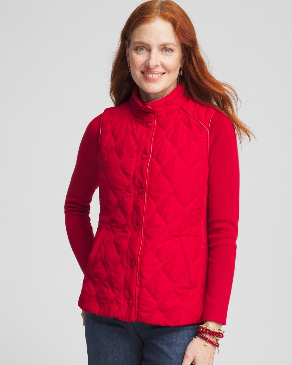 Rib Trim Quilted Vest