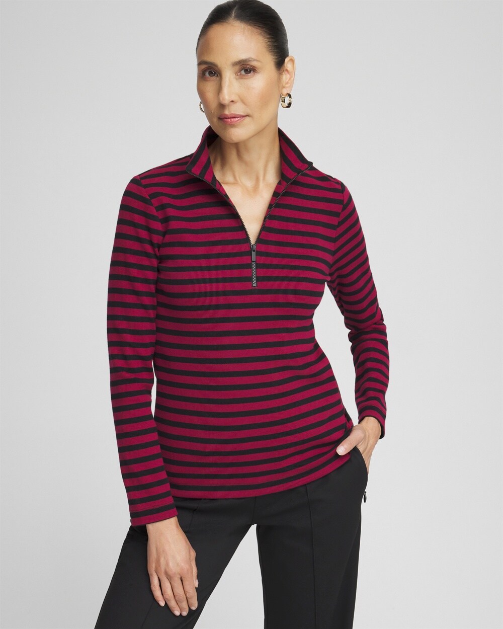 Zenergy\u00AE Stripe Mock Neck Zipper Tee