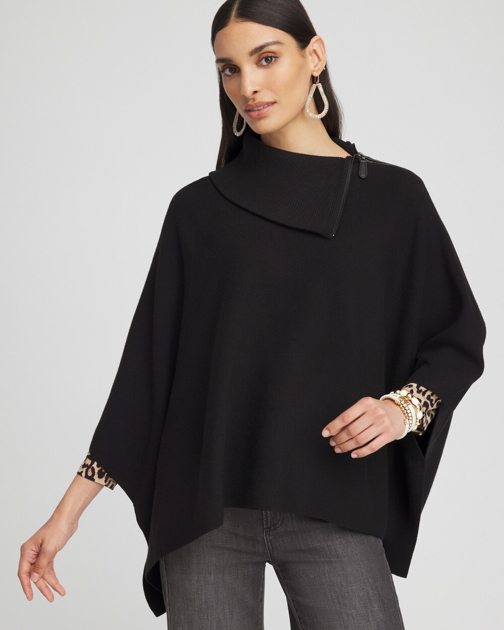 Split Neck Sweater Poncho