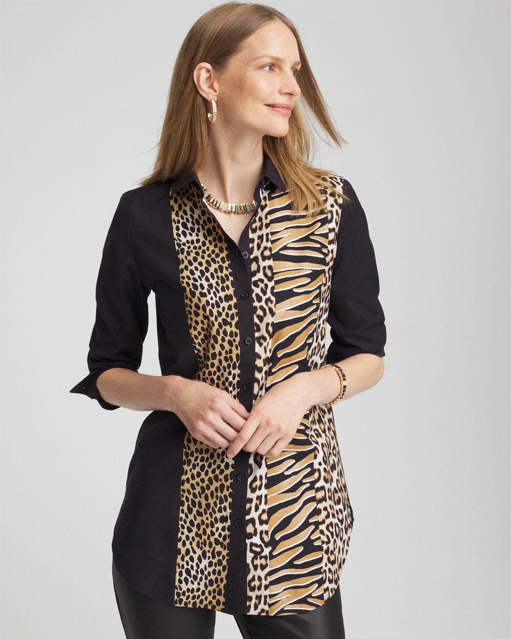 No Iron&#8482; Mixed Animal Print Tunic